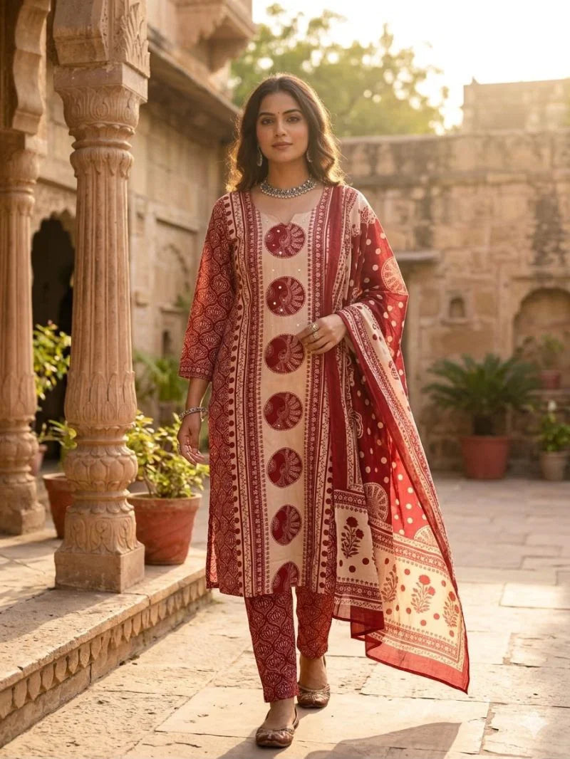Tlc Vol 20 Cambric Cotton With Jaipuri Print Kurti With Bottom Dupatta