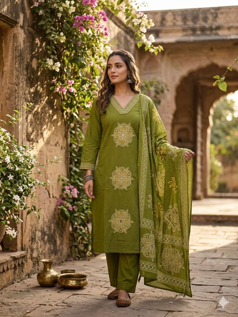 Tlc Vol 20 Cambric Cotton With Jaipuri Print Kurti With Bottom Dupatta