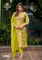 Vaniska Fiona Vertican Discharge Foil Primnted Kurti With Bottom Dupatta