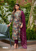 Vaniska Fiona Vertican Discharge Foil Primnted Kurti With Bottom Dupatta