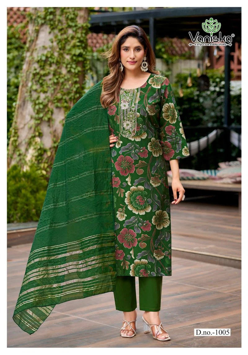 Vaniska Fiona Vertican Discharge Foil Primnted Kurti With Bottom Dupatta
