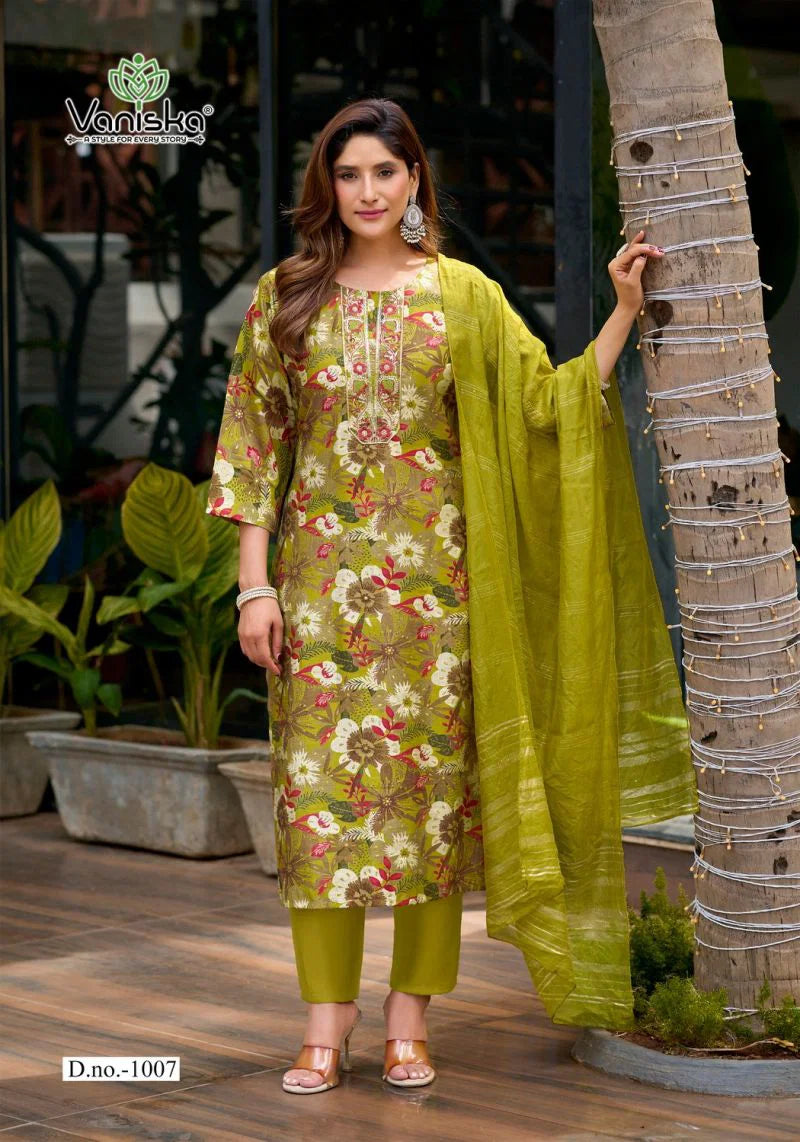 Vaniska Fiona Vertican Discharge Foil Primnted Kurti With Bottom Dupatta