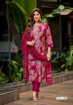 Vaniska Fiona Vertican Discharge Foil Primnted Kurti With Bottom Dupatta