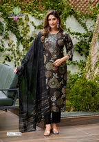 Vaniska Fiona Vertican Discharge Foil Primnted Kurti With Bottom Dupatta