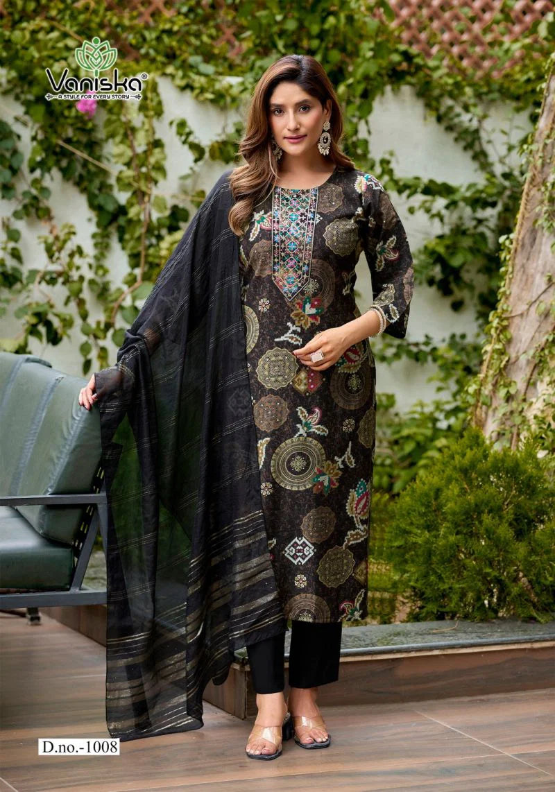 Vaniska Fiona Vertican Discharge Foil Primnted Kurti With Bottom Dupatta