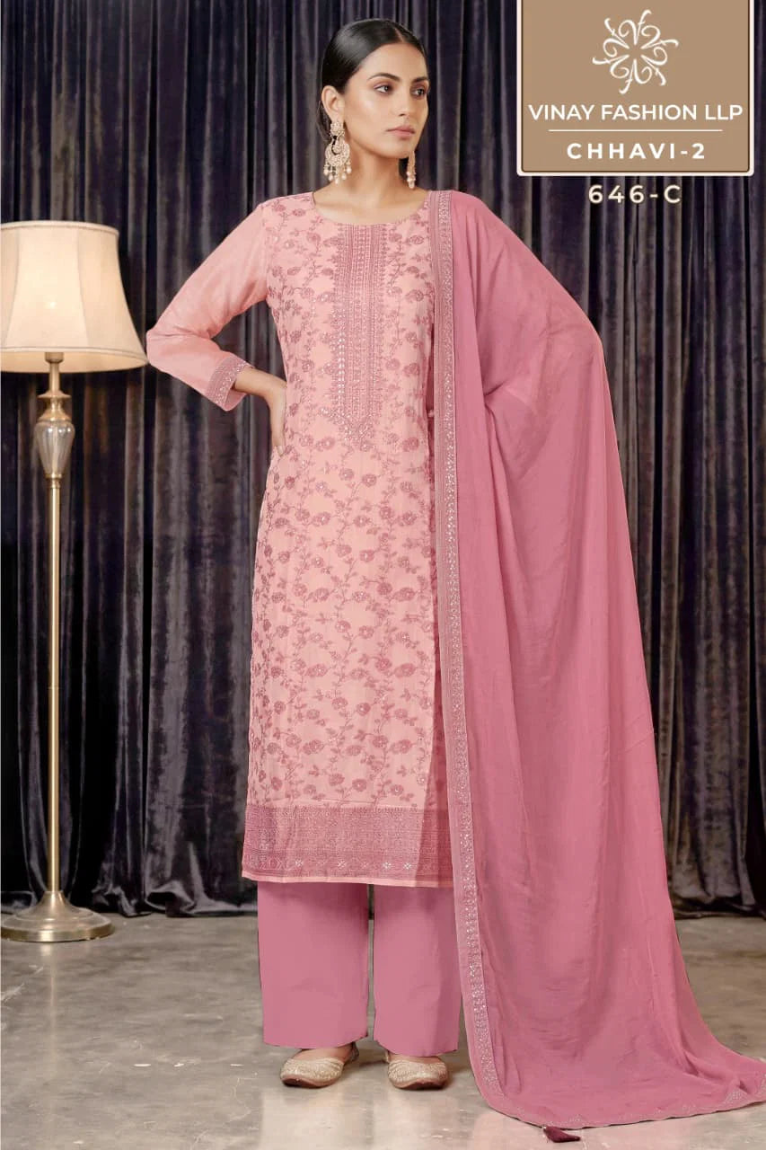 Vinay Kuleesh Chhavi Vol 2 Vis Muslin Handworked Salwar Kameez Collection