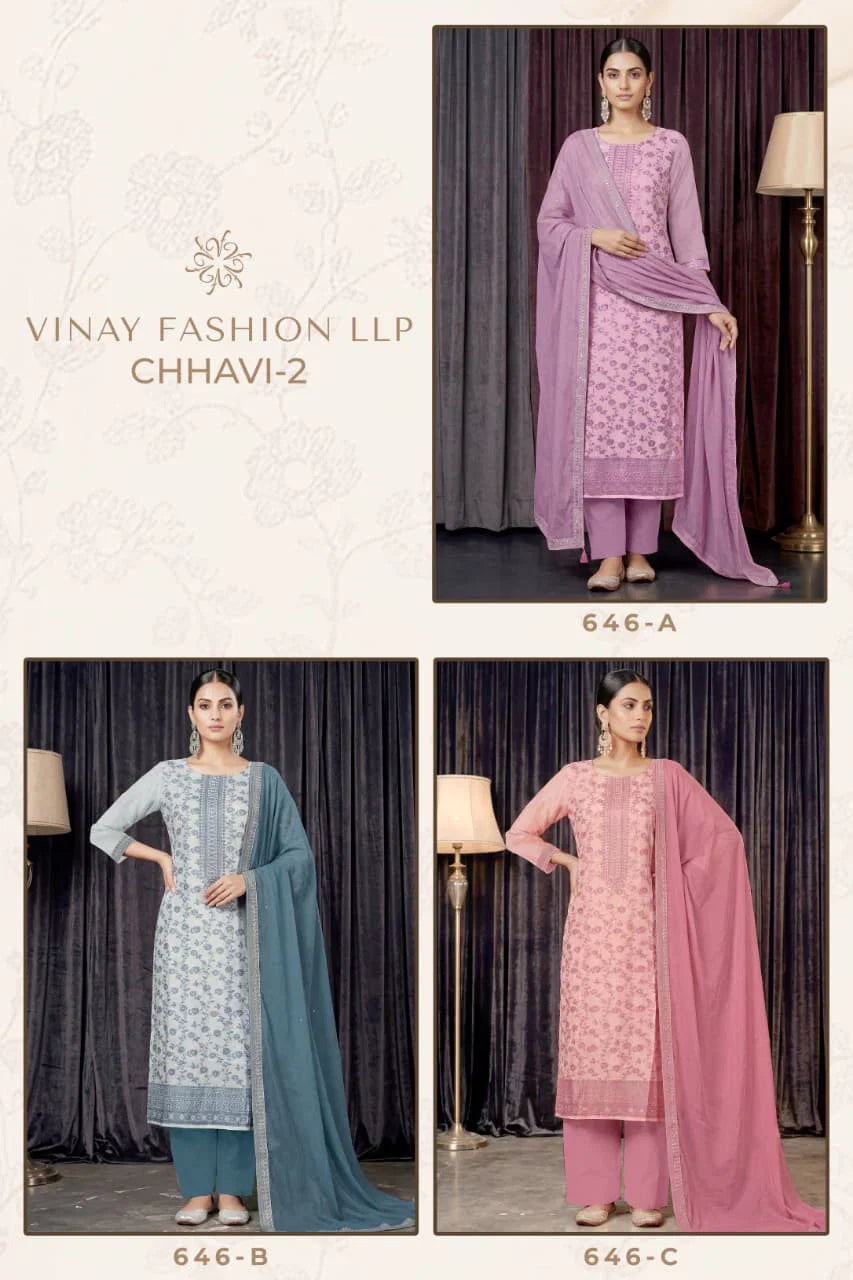 Vinay Kuleesh Chhavi Vol 2 Vis Muslin Handworked Salwar Kameez Collection