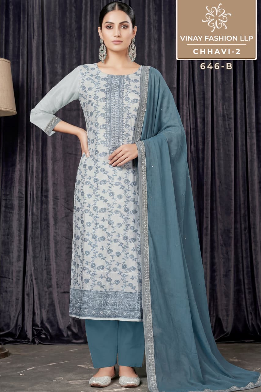 Vinay Kuleesh Chhavi Vol 2 Vis Muslin Handworked Salwar Kameez Collection