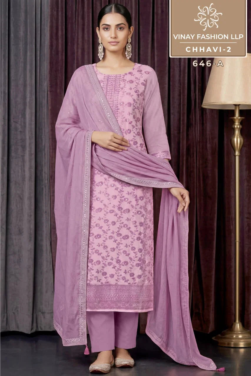 Vinay Kuleesh Chhavi Vol 2 Vis Muslin Handworked Salwar Kameez Collection