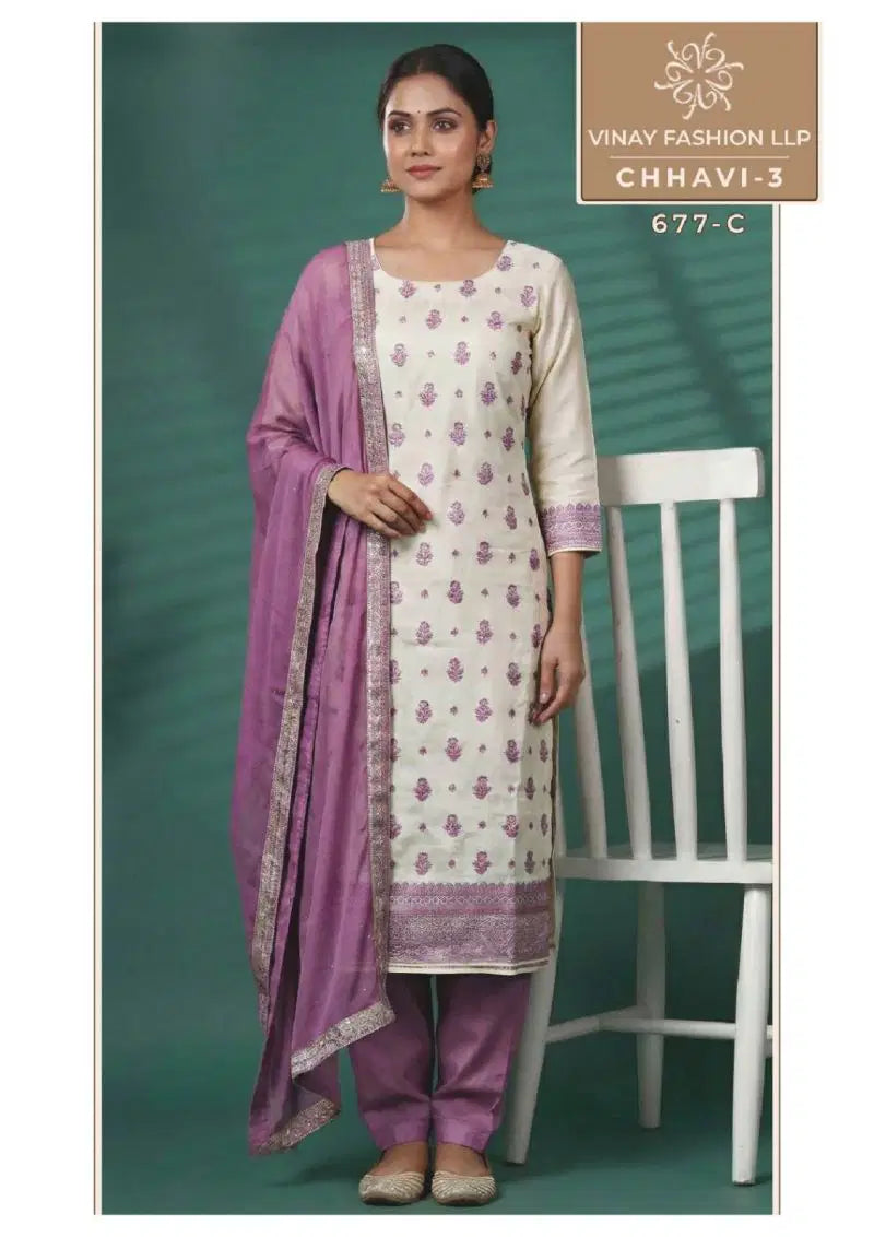 Vinay Kuleesh Chhavi Vol 3 Vis Muslin Handworked Salwar Kameez Collection