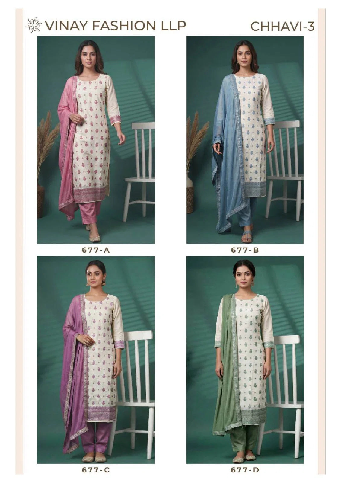 Vinay Kuleesh Chhavi Vol 3 Vis Muslin Handworked Salwar Kameez Collection