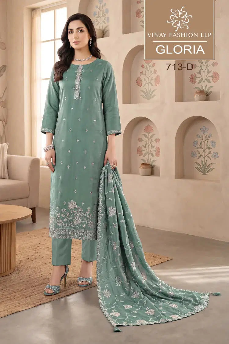 Vinay Kuleesh Gloria Gold Silk Embroidered Salwar Kameez