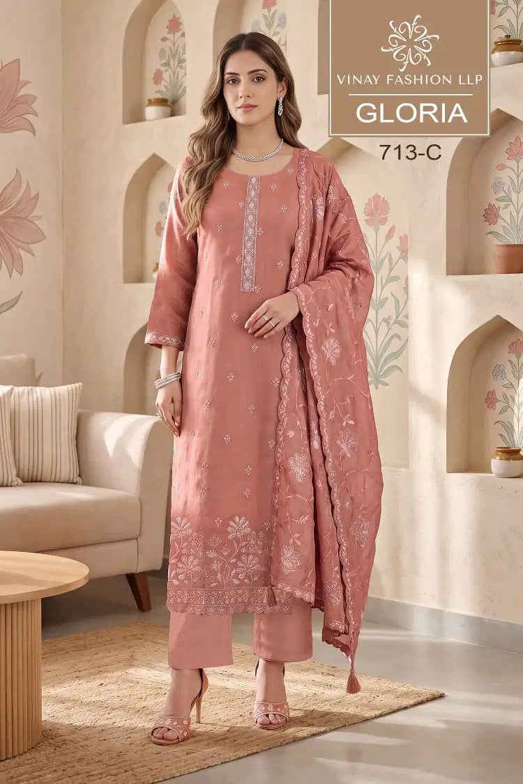 Vinay Kuleesh Gloria Gold Silk Embroidered Salwar Kameez