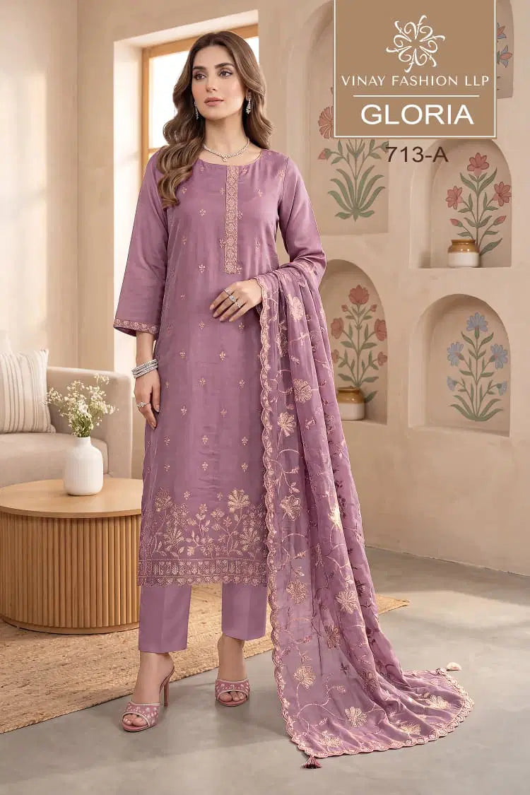 Vinay Kuleesh Gloria Gold Silk Embroidered Salwar Kameez