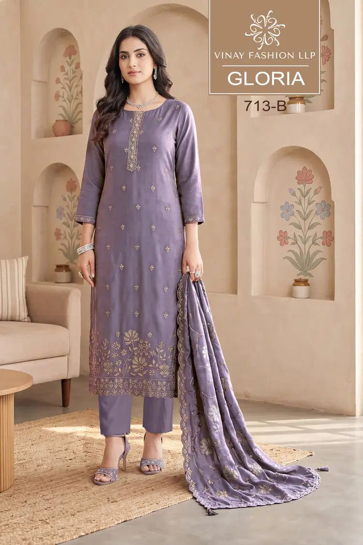 Vinay Kuleesh Gloria Gold Silk Embroidered Salwar Kameez
