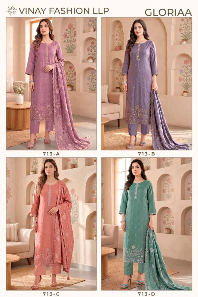 Vinay Kuleesh Gloria Gold Silk Embroidered Salwar Kameez