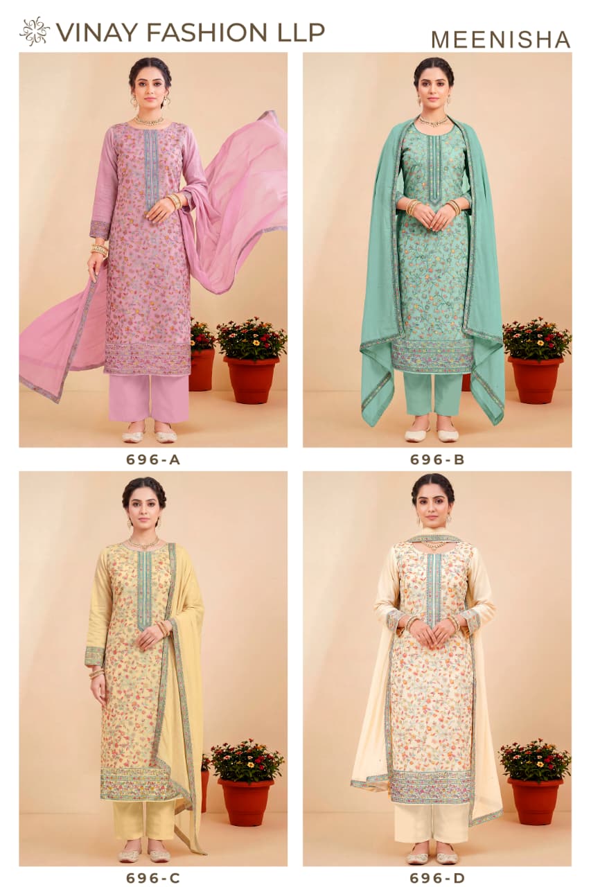 Vinay Kuleesh Meenisha Viscose Muslin Meenakari Worked Salwar Kameez