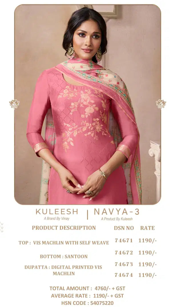 Vinay Kuleesh Navya Vol 3 Viscose Maslin Jacquard Salwar Kameez