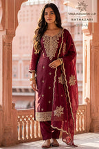 Vinay Kuleesh Ratnazari Gold Silk Embroidered Salwar Kameez Collection