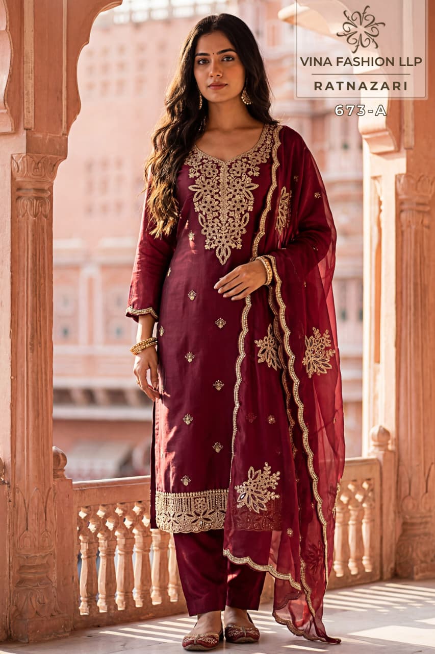 Vinay Kuleesh Ratnazari Gold Silk Embroidered Salwar Kameez Collection