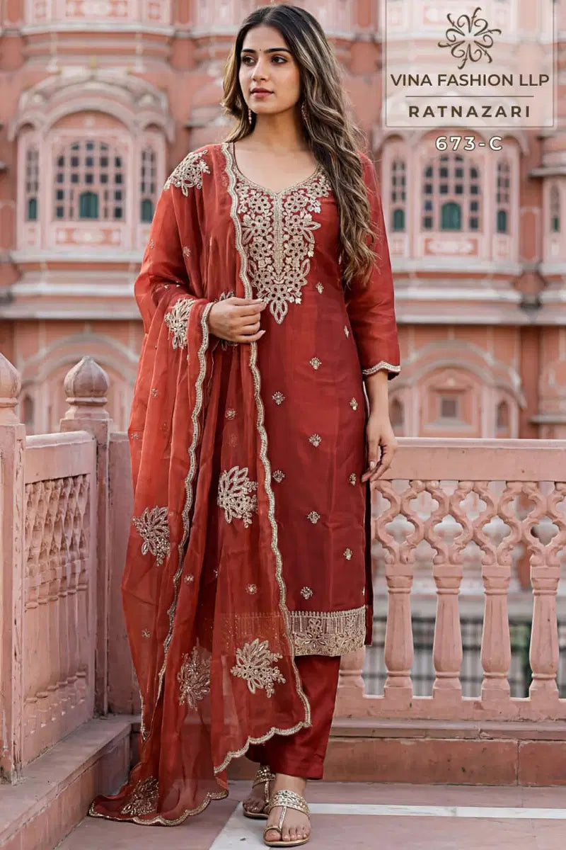 Vinay Kuleesh Ratnazari Gold Silk Embroidered Salwar Kameez Collection