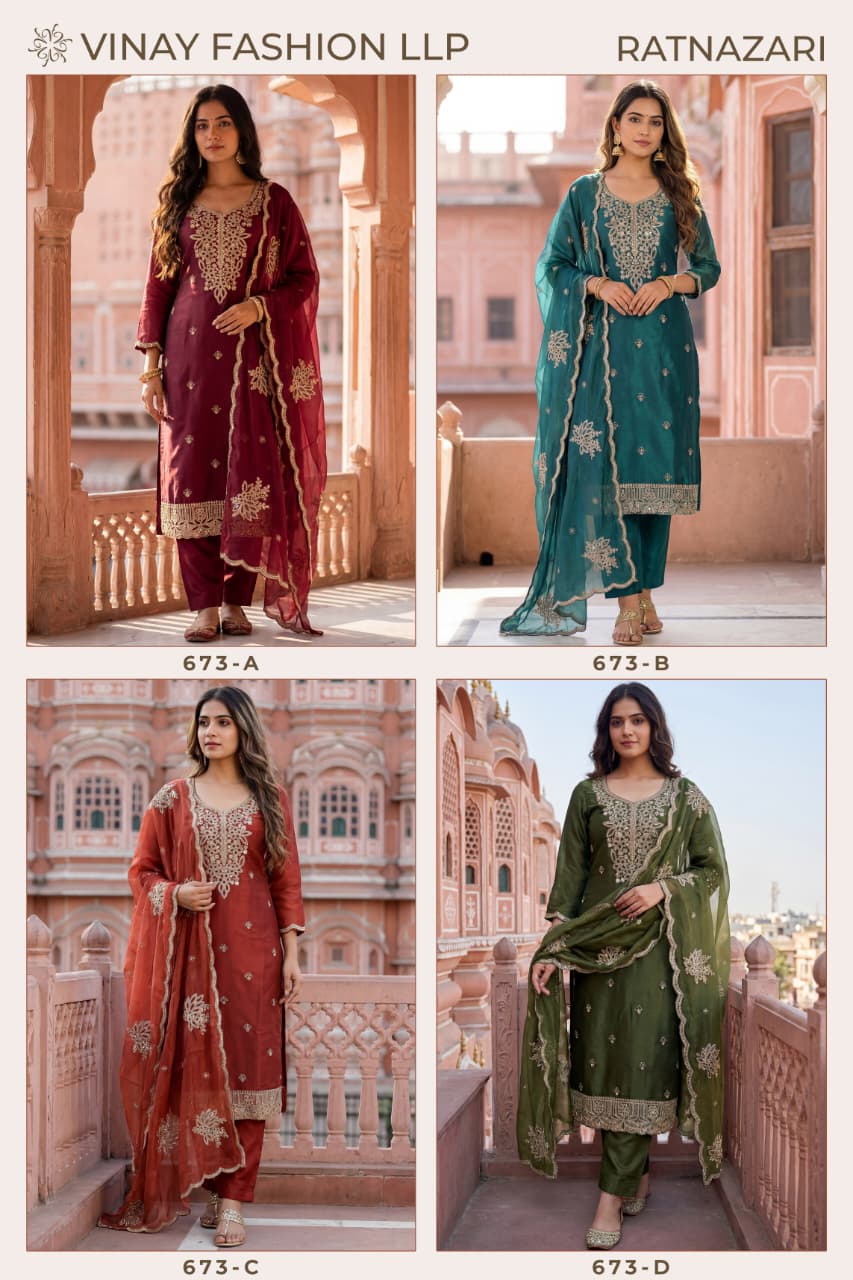 Vinay Kuleesh Ratnazari Gold Silk Embroidered Salwar Kameez Collection