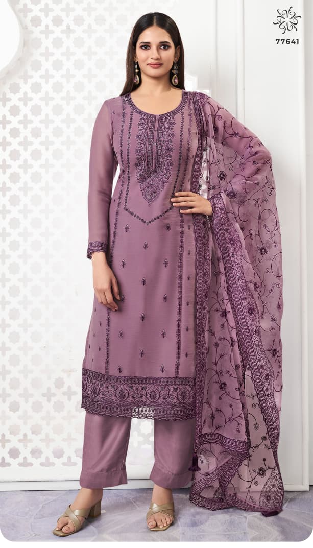 Vinay Kuleesh Saahi Organza With Thread Embroidery Work Salwar Kameez