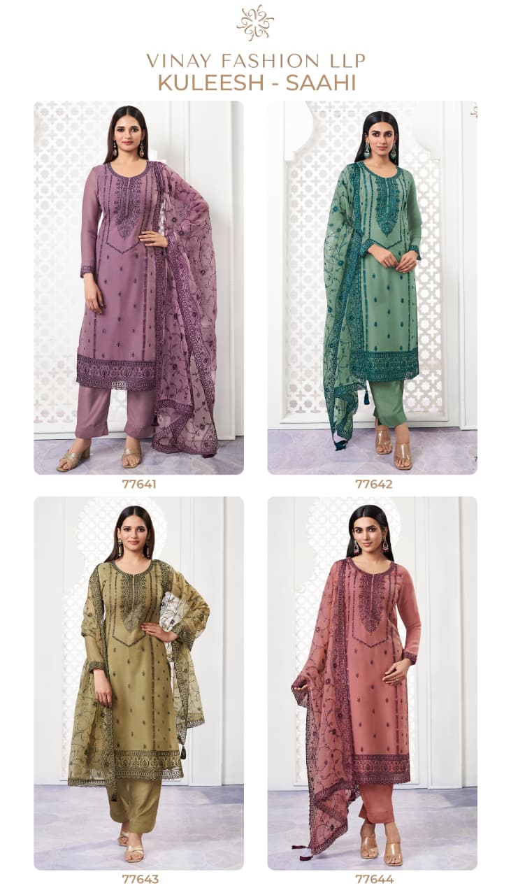 Vinay Kuleesh Saahi Organza With Thread Embroidery Work Salwar Kameez