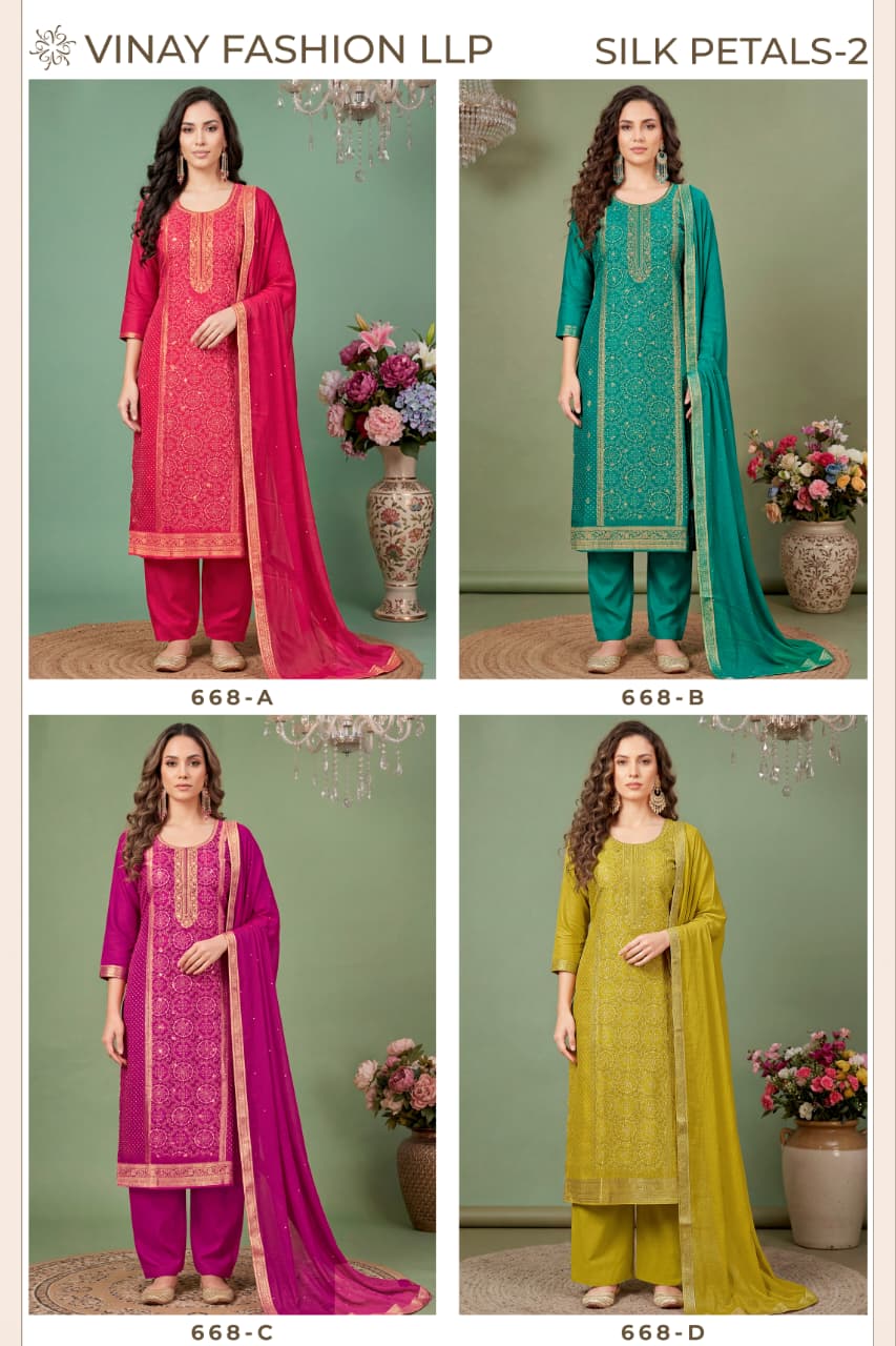 Vinay Kuleesh Silk Petals Vol 2 Russian Silk Hand Worked Salwar Kameez Collection