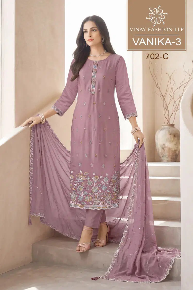 Vinay Kuleesh Vanika Vol 3 Mul Chanderi Embroidered Salwar Kameez