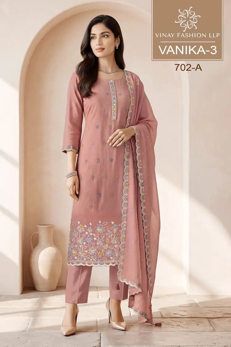 Vinay Kuleesh Vanika Vol 3 Mul Chanderi Embroidered Salwar Kameez