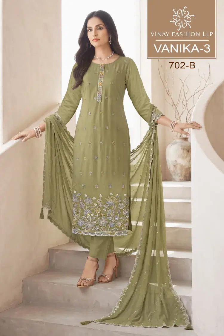 Vinay Kuleesh Vanika Vol 3 Mul Chanderi Embroidered Salwar Kameez