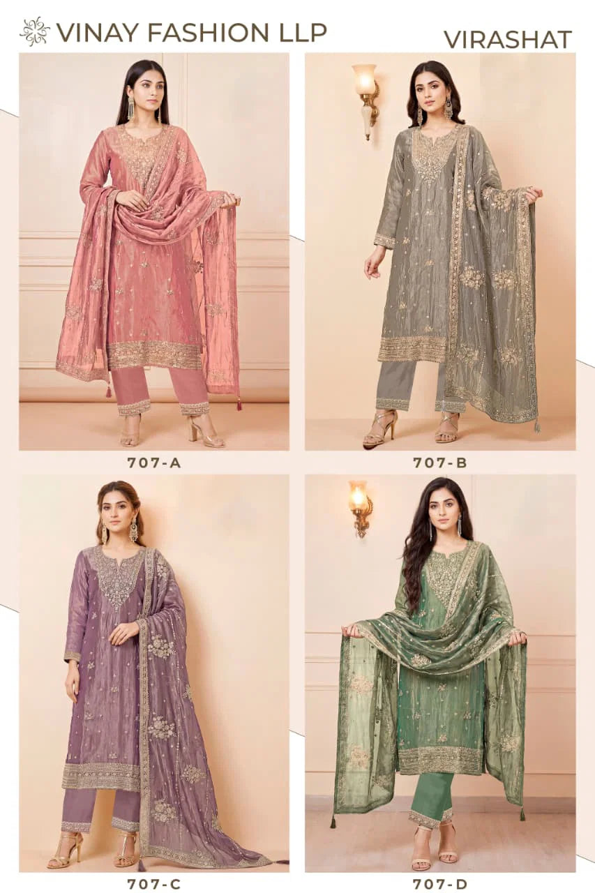 Vinay Kuleesh Virasat Gold Silk Zari Worked Embroidered Salwar Kameez
