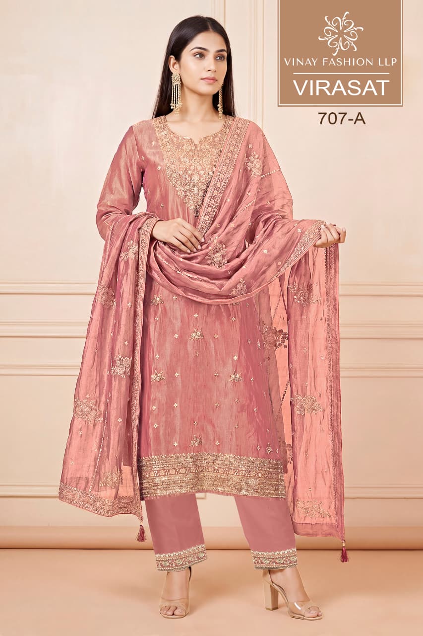 Vinay Kuleesh Virasat Gold Silk Zari Worked Embroidered Salwar Kameez