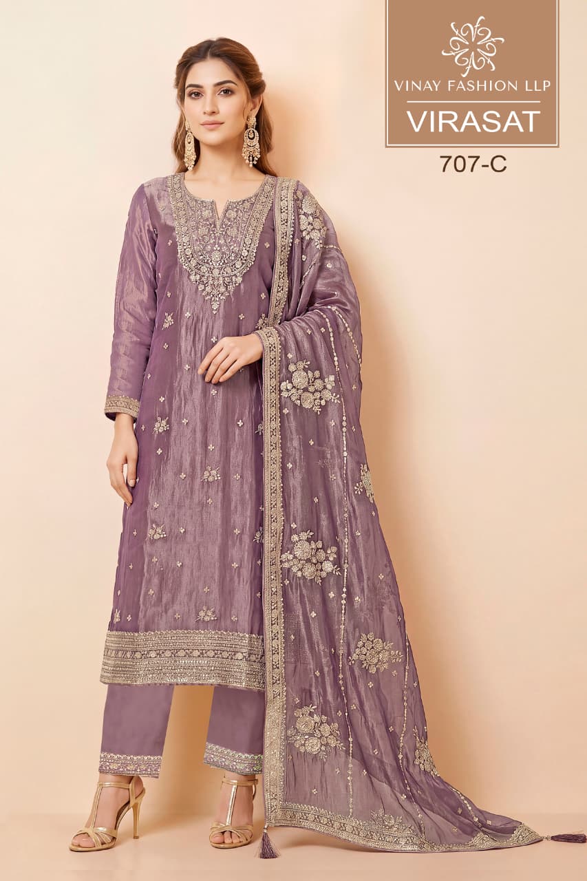 Vinay Kuleesh Virasat Gold Silk Zari Worked Embroidered Salwar Kameez