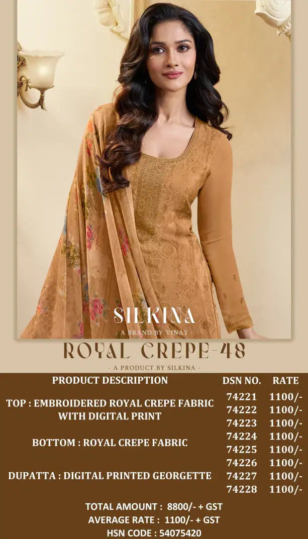 Vinay Silkina Royal Crepe 48 Crepe Embroidered Salwar Kameez Collection