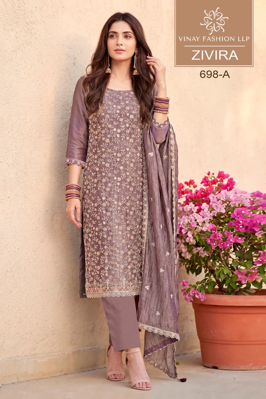 Vinay Zivira Crush Silk With Embroidered Salwar Kameez Collection