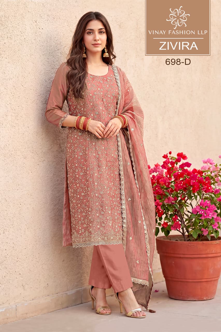 Vinay Zivira Crush Silk With Embroidered Salwar Kameez Collection