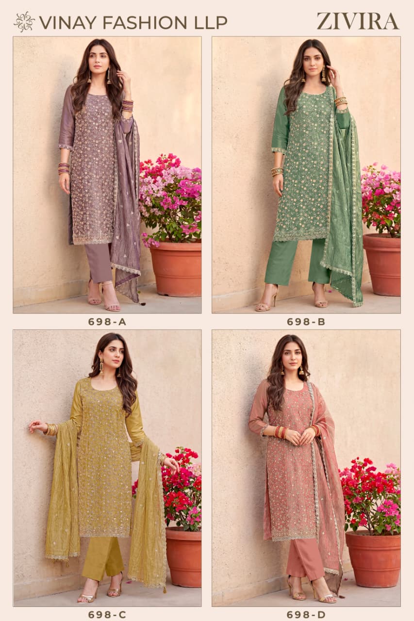 Vinay Zivira Crush Silk With Embroidered Salwar Kameez Collection
