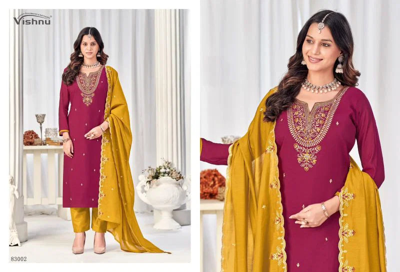 Vishnu Misbah Mul Chanderi Embroidered Dress Material Collection