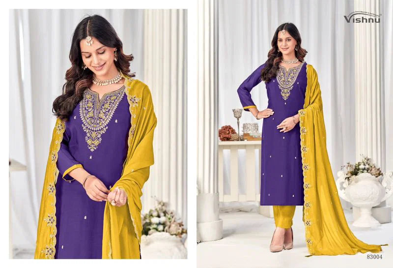 Vishnu Misbah Mul Chanderi Embroidered Dress Material Collection