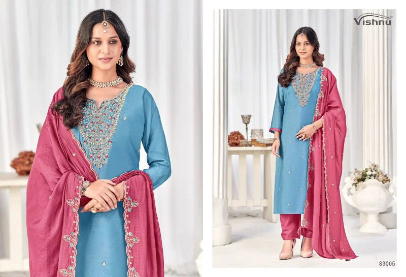 Vishnu Misbah Mul Chanderi Embroidered Dress Material Collection