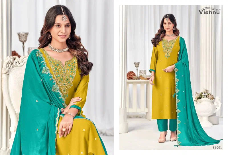 Vishnu Misbah Mul Chanderi Embroidered Dress Material Collection