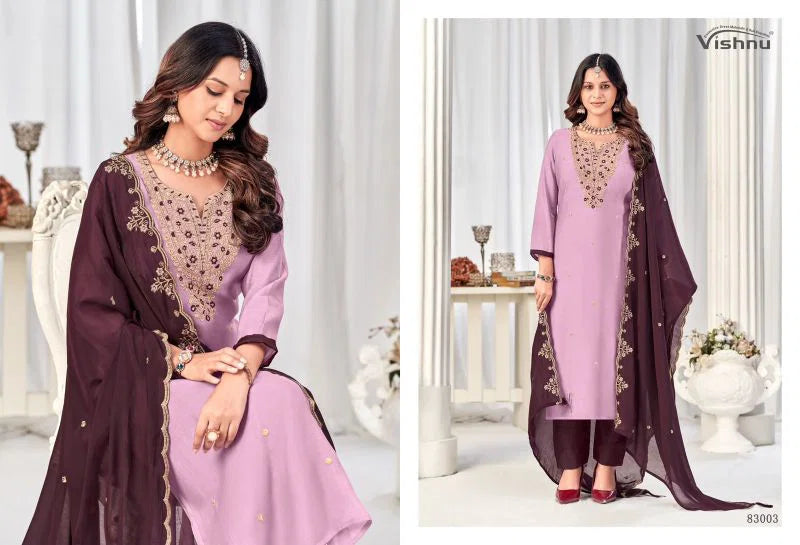 Vishnu Misbah Mul Chanderi Embroidered Dress Material Collection