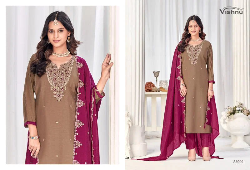 Vishnu Misbah Mul Chanderi Embroidered Dress Material Collection