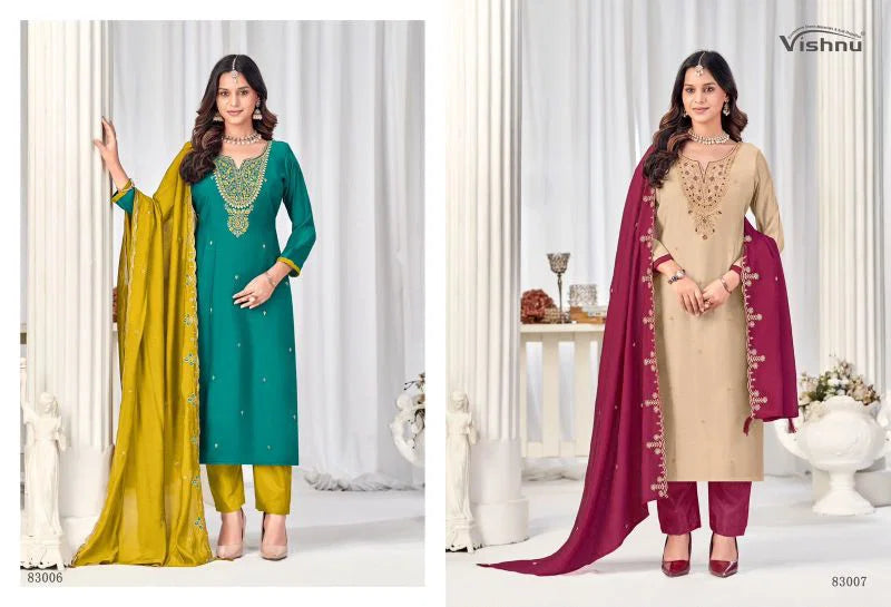 Vishnu Misbah Mul Chanderi Embroidered Dress Material Collection