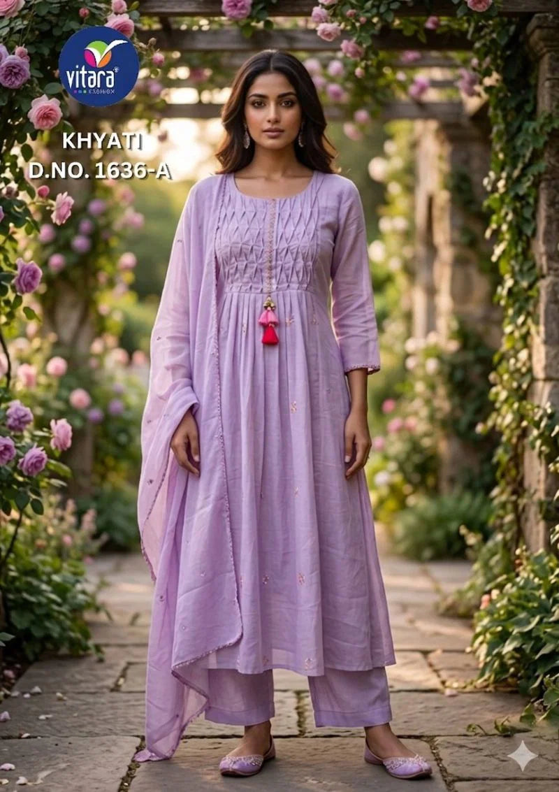 Vitara Khyati Mal Cotton Handwork Kurti With Bottom Dupatta
