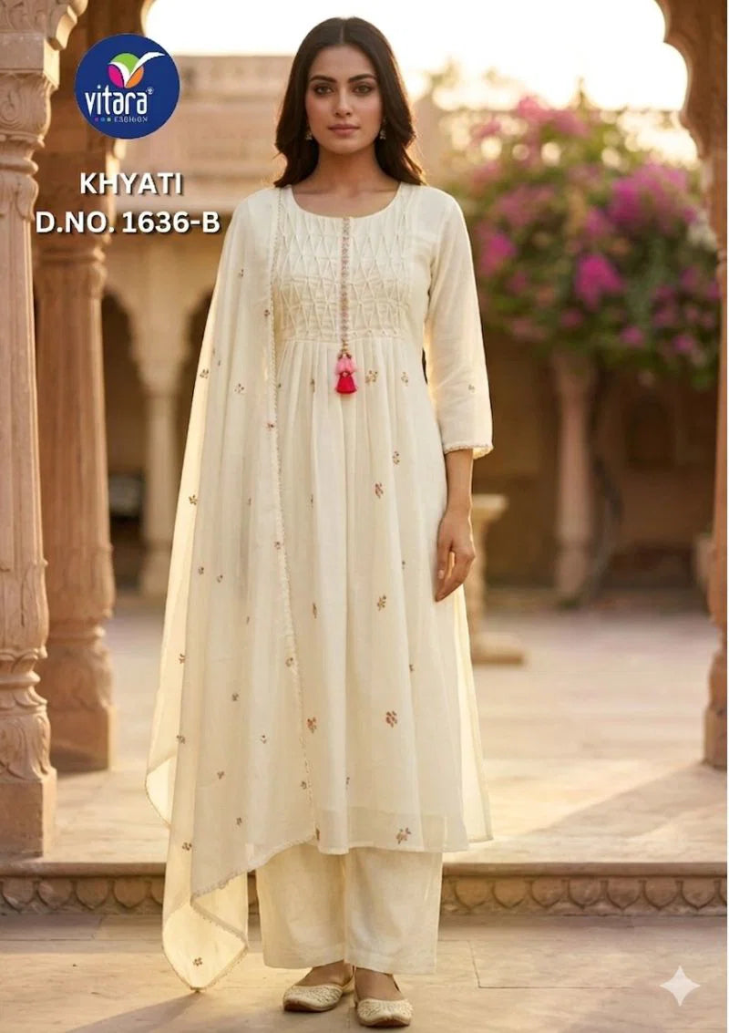 Vitara Khyati Mal Cotton Handwork Kurti With Bottom Dupatta