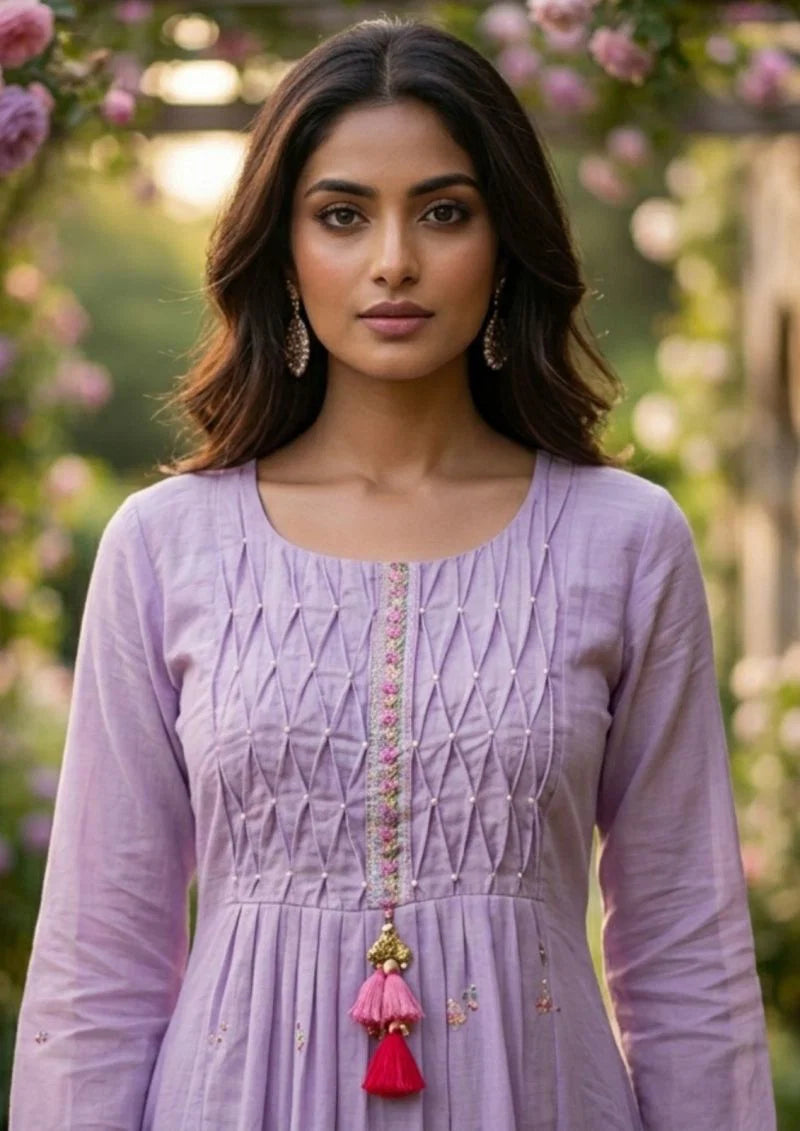 Vitara Khyati Mal Cotton Handwork Kurti With Bottom Dupatta