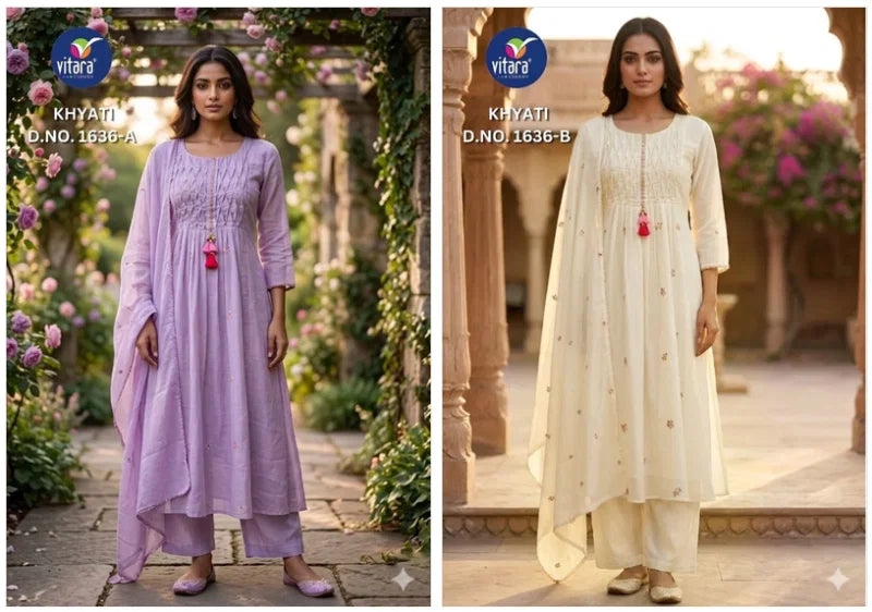 Vitara Khyati Mal Cotton Handwork Kurti With Bottom Dupatta